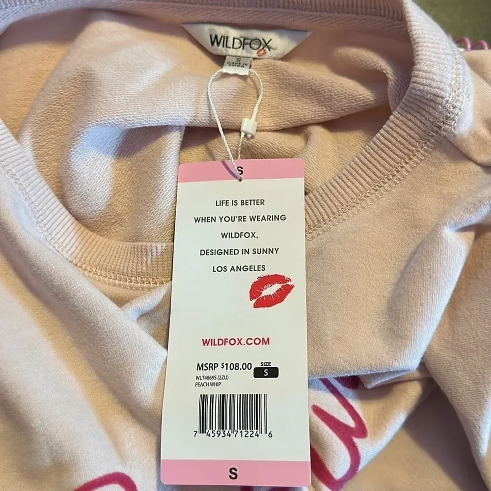 WildFox “But First Cocktails” Women’s Pullover Sweatshirt Size S Pink